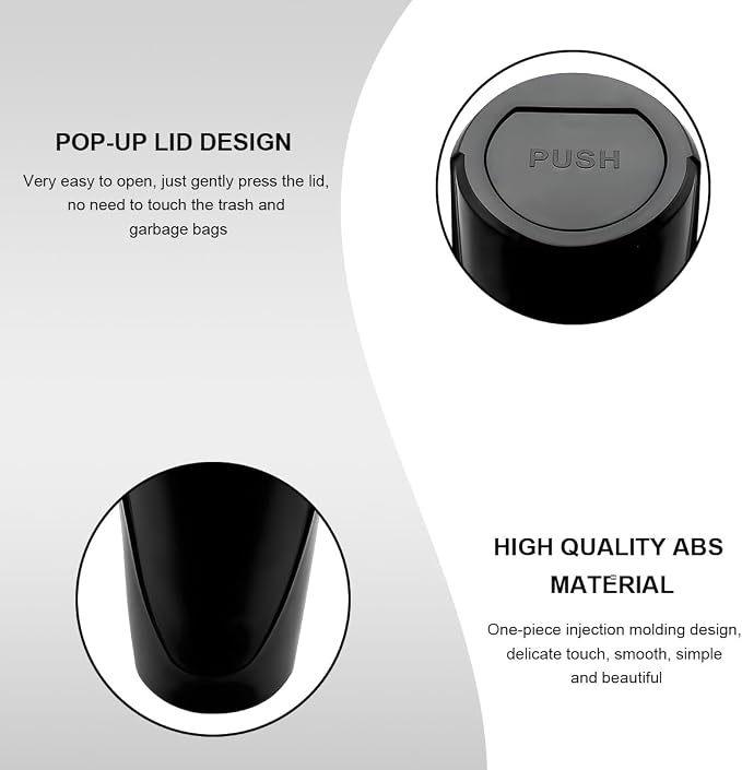 Car Trash Can with Lid, Mini Car Garbage Bin Leakproof Cup Holder Trash Can, Multipurpose Organizer Door Pocket Trash Cup Fits Auto Home Office, Universal Garbage Can (Black)