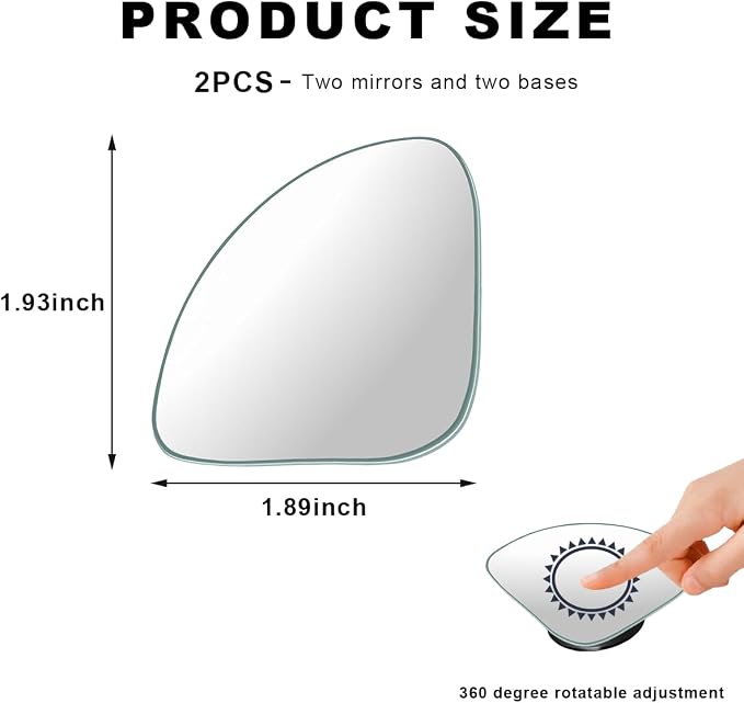 2 PCS Car Blind Spot Mirror, Fan-Shaped 360 Degree Rotating HD Glass Wide Angle Convex Rear View Mirror, Adjustable Frameless Side Blindspot Mirrors for Car SUV Truck RV Van