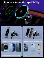 for Magnetic Car Mount Charger-15W Wireless Car Charger-Magnetic Car Phone Holder for Dash Air Vent-LED RGB HandsFree Car Mount Fast Car Charger for iPhone 14/13/12 Series Carbon Fiber