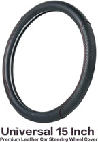 Steering Wheel Cover - Microfiber Leather, Classic Embossing, Anti-Slip Breathable, Fit 15 Inch (Black & Red Line)