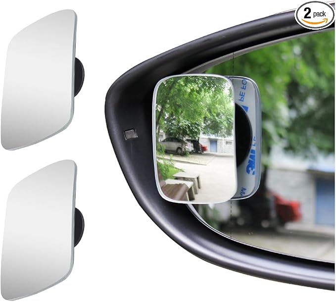 ZIMISI Rectangle Blind Spot Car Mirror, 2.5" HD Glass Wide Angle Convex Mirror with Adjustable Stick, 360 Degree Frameless Rear View Mirrors for Car, SUV,Truck (Rectangular)