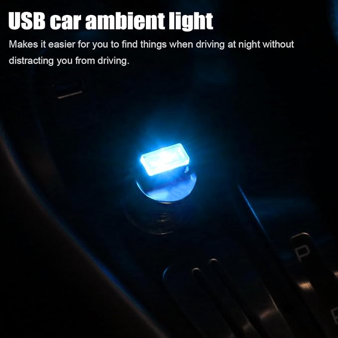 Car Interior Atmosphere Lamp, Plug-In USB Interface LED Vehicle Ambient Lighting Kit, Portable Mini Automotive Night Light Decoration Accessories, Universal for SUV, Sedan, Truck (Ice Blue)