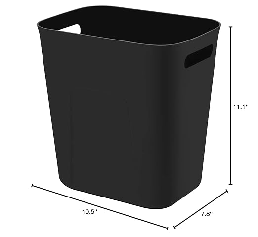 Plastic Small Trash Can Wastebasket, Garbage Container Basket for Bathrooms, Laundry Room, Kitchens, Offices, Kids Rooms, Dorms, 3.5 Gallon, Black