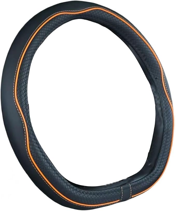 Flat Bottom Steering Wheel Cover Anti-Slip,Safety,Soft,Breathable,Durable,Full Surround,Comfortable Grip Microfiber Leather (D Shape, Black Orange)
