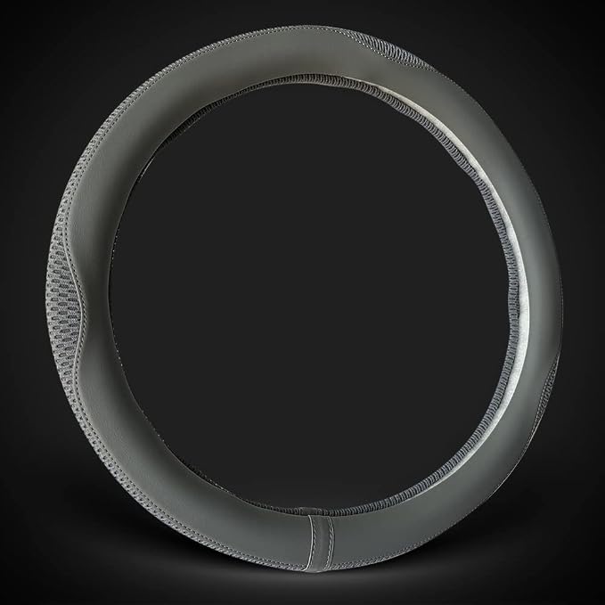 Car Steering Wheel Cover, Universal 15 inch, The Latest Microfiber Leather Breathable Technology Fabric, Non-Slip, Comfortable, Warm in Winter and Cool in Summer, Grey