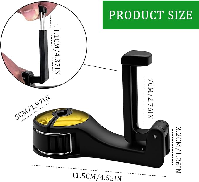2PCS Car Headrest Hidden Hook, Purse Hook for Car, 2 in 1 Vehicle Back Seat Headrest Mobile Phone Holder, 360° Rotating Backseat Organizer for Handbag Clothes Grocery Fit Vehicles (Gold)