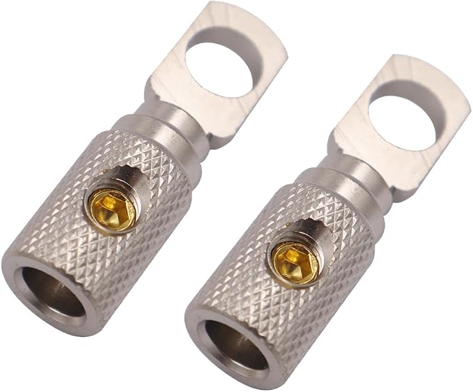 2PCS Car Wire Coupler Terminal Butt Connector 0 4 8 GA Gauge Joiner Screw Ring (4 AWG,Silver)