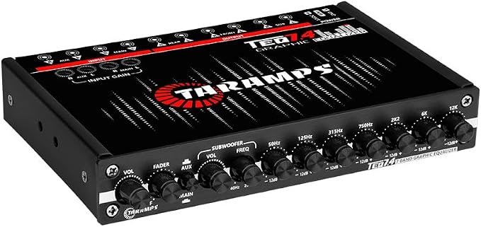 TEQ 7.4 Pro Car Audio Systems 7 Band Graphic Equalizer EQ Blue Lighting Advance Capability Input Channel Adjustment Main Volume Control Adjustable Subwoofer Volume with LPF