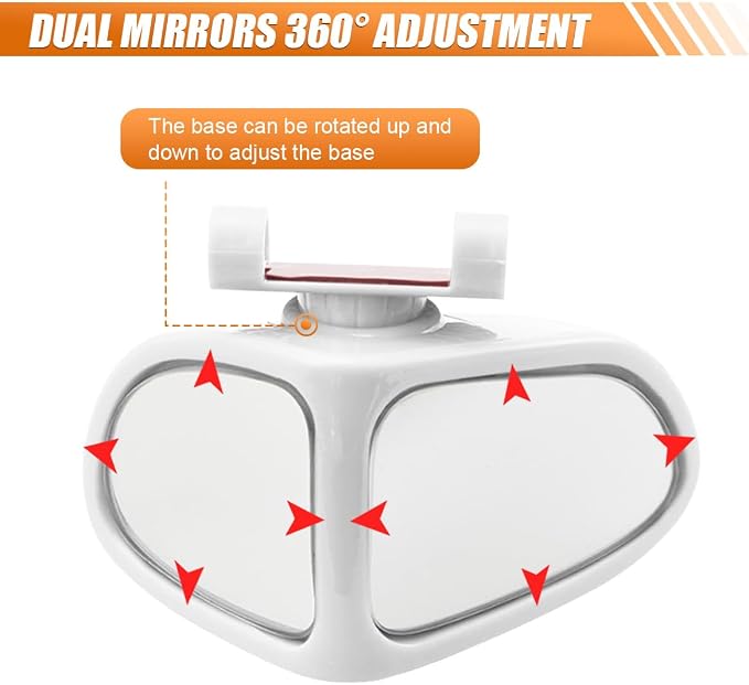 YoRise 2PCS Car Blind Spot Mirrors, 360° Adjustable Wide Angle Auxiliary Rear View Mirror, HD Glass Side Mirror Blindspot, Universal Car Convex Mirrors for Most Vehicles (White)