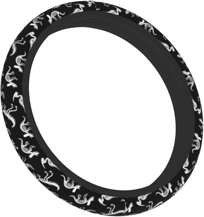 Dinosaur Skeleton Fossil Primitive Halloween Steering Wheel Cover Car Accessories Cute for Women Girls Girly Universal 15 Inch Neoprene Auto Interior Decor Anti Slip Car Truck Protector