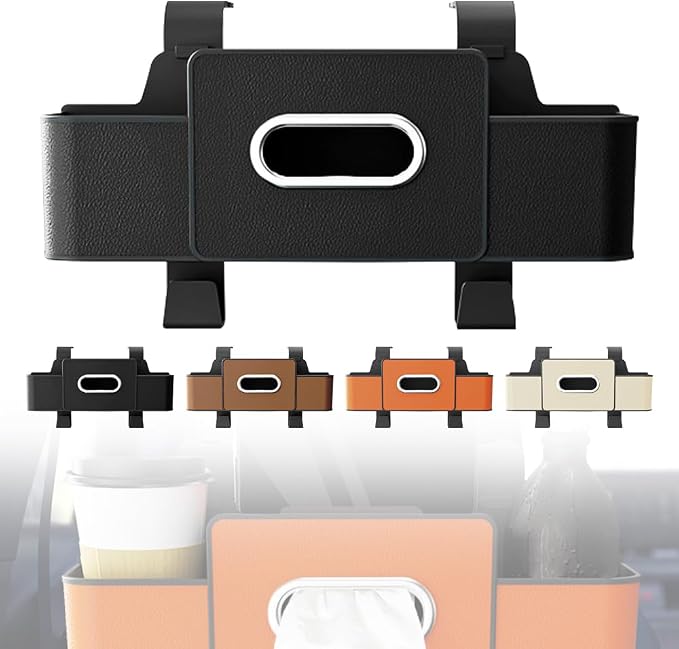 3-in-1 Car Backseat Organizer with Cup Holder, Tissue Box, Trash Bin & Hooks,Multifunctional Back Seat Car Organizer for Hold Phones,Snacks,Drinks,and Handbags (Black)