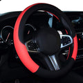 Car Steering Wheel Cover, Leather, Universal 15 Inch Fit, Anti-Slip & Odor-Free (Black&Bright Red)