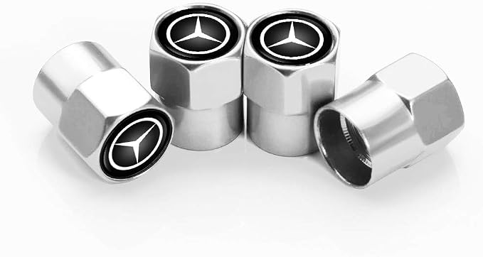 Aluminum Alloy Car Tire Valve Stem Caps Compatible with Mercedes Benz AMG A-Class C-Class E-Class S M CLS CLK GLE GLC GLS GLE Anti-Corrosion Dustproof Car Wheel Men Gift Car Accessories (Silvery)