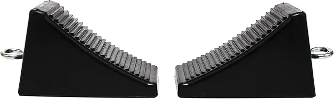 50011 Heavy-Duty Rubber Wheel Chocks with Eyebolt, Anti-Slip Design for Trailers, RVs, and Trucks (6.5" x 3.75" x 4") - 2 Pack