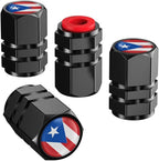 PR Flag Tire Valve Stem Caps and Genuine Leather Car Keychain Keyring Compatible with Puerto rico Flag Accessories (Puerto Rico)