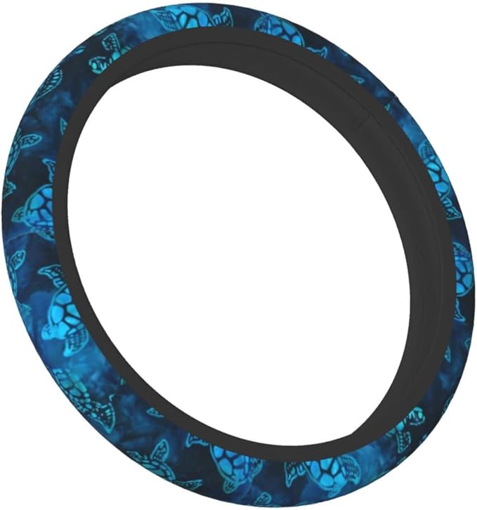 Watercolor Blue Sea Turtle Car Steering Wheel Cover Universal Fit 15 inch, Sweat Absorption Anti-Slip Breathable Neoprene Steering Wheel Protector for Women
