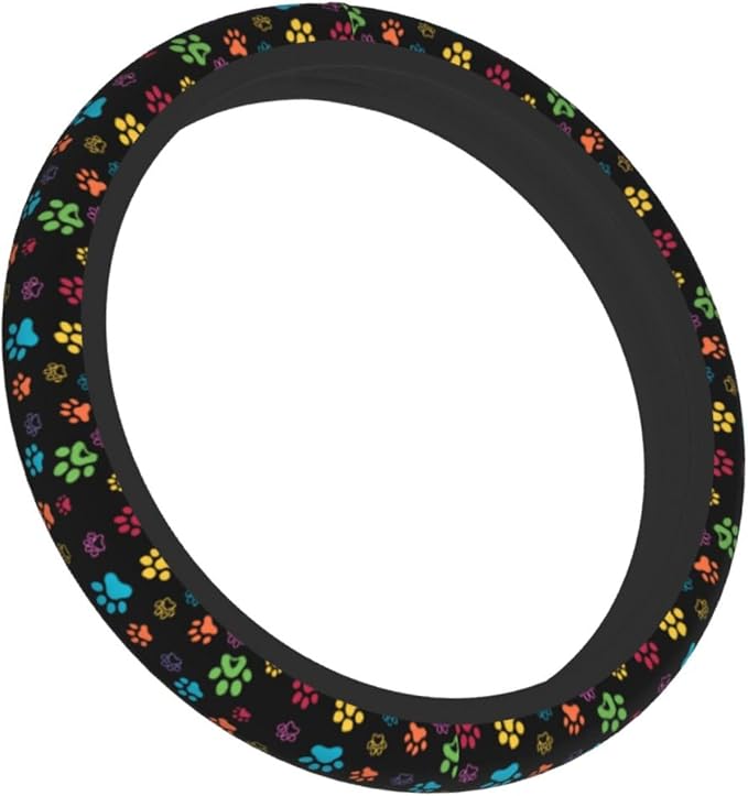 Dog Paw Print Steering Wheel Covers Universal 15 inch Non Slip Neoprene Steering Wheel Protector Cover for Men Women Car Truck