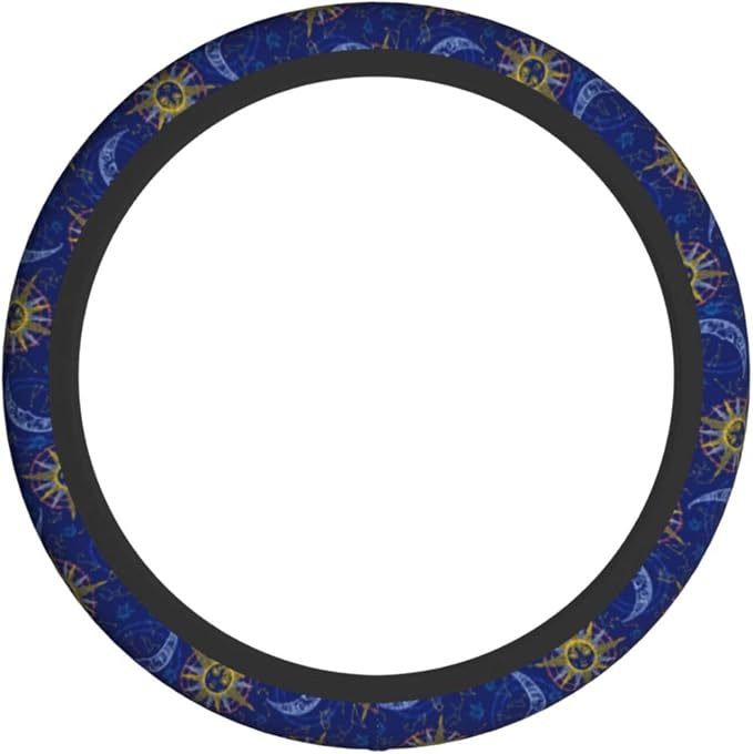 Sun Moon Twelve Zodiac Signs Steering Wheel Cover Car Accessories Cute for Women Girls Girly Universal 15 Inch Neoprene Auto Interior Decor Anti Slip Car Truck Protector