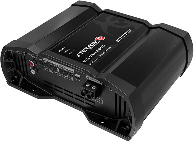 Vulcan 2000 1 Ohm Car Amplifier, Mono Full Range 2000.1 2K Watts RMS, 1Ω Stable Car Audio, HD Sound Quality, Crossover & Bass Boost, Car Stereo Speaker Subwoofer MD, Smart Coolers