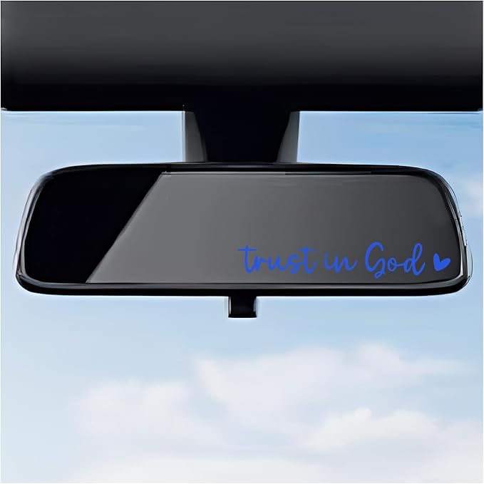 2PCS Trust in God Rearview Mirror Decals, Automotive Vinyl Rear View Mirror Decorative Stickers, Waterproof Trust in God Stickers for Car Truck Laptop, Car Accessories (Blue)