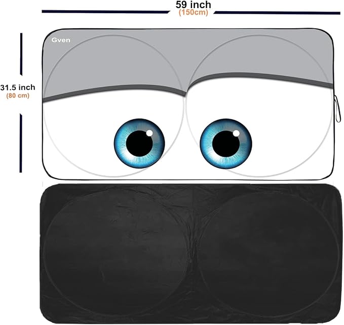 Windshield Sun Shade Universal Fit for Car Window Sunshades Cover Automotive Interior Sun Protector Accessories for Compact& Midsize Sedan,Com& Subcompact SUV,Small Pickup,Wagon(Eyes-Grey, S)
