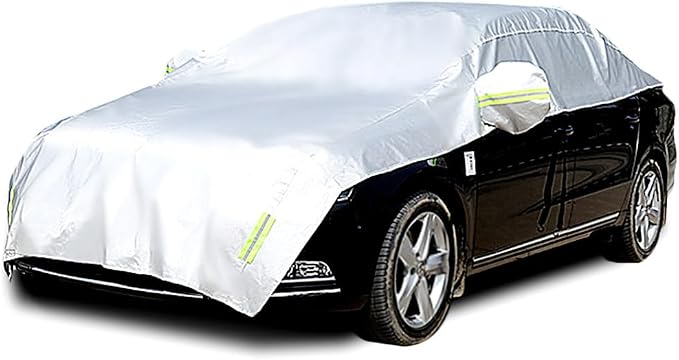 Half Car Cover Windshield Cover Car Body Cover for All Season Sunshade Cover Snow Cover Waterproof 210D Polyester with Cotton (Fit Sedan)