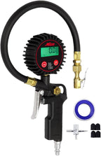 507KIT Digital Tire Inflator Car Accessories w/Accurate Air Tire Pressure Gauge, 14” Rubber Air Hose – 250 PSI, Brass Lock-On Clip Air Chuck and Compressor Accessories