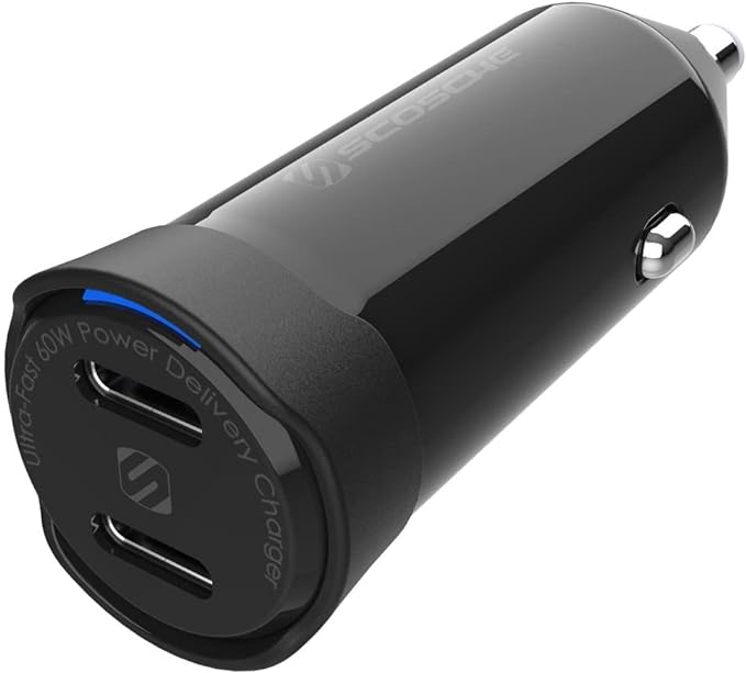 CPDCC60 PowerVolt 60W Certified Dual USB Type-C + Type-C Fast Car Charger Power Delivery 3.0 with PPS for All USB-C Devices