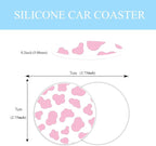 Pink Cow Steering Wheel Cover Anti-Slip and Practical 14.5-15 Inch Universal Car Steering Wheel Cover with 2 Pieces Car Coasters Suitable for Men Women
