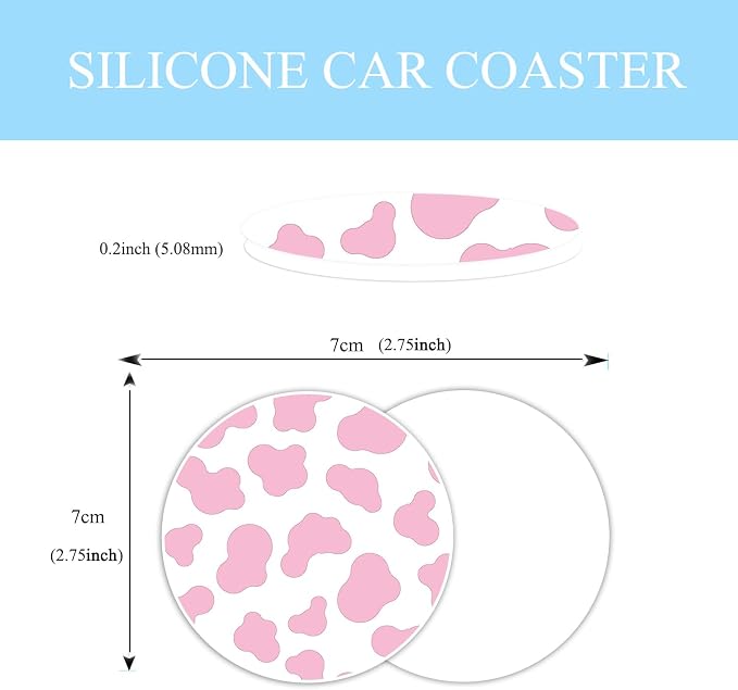 Pink Cow Steering Wheel Cover Anti-Slip and Practical 14.5-15 Inch Universal Car Steering Wheel Cover with 2 Pieces Car Coasters Suitable for Men Women