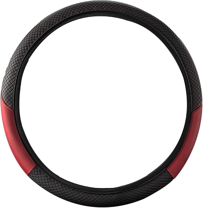 Car Steering Wheel Cover, 15 inch Carbon Fiber Microfiber Anti-Slip Breathable PU Leather Elastic Steering Wheel Protector, Car Interior Accessories for Most Cars (AD-WineRed)