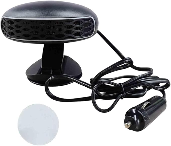 12V 150W Car Heater, Portable 2-in-1 Car Dashboard Defroster with Cigarette Lighter Plug, 360° Rotary Vehicle Fast Heating Fan, Self-Adhesive Windshield Defogger for Most Cars(Black)