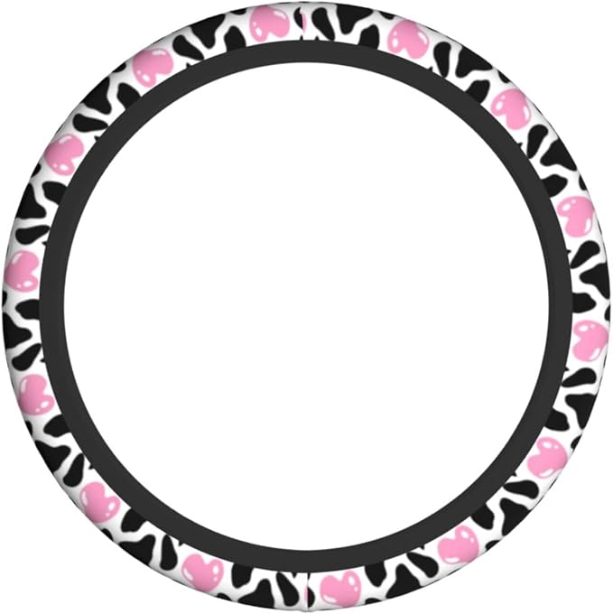 Cow Pink Print Cute Country Rustic Farmhouse Steering Wheel Cover Car Accessories Cute for Women Girls Girly Universal 15 Inch Neoprene Auto Interior Decor Anti Slip Car Truck Protector