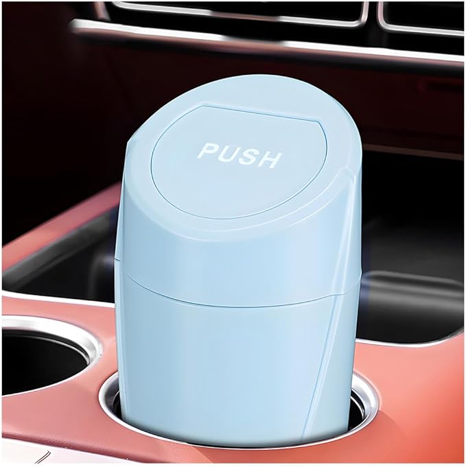 Wevdn Car Trash Can Bin with Lid, Mini Leakproof Vehicle Side Door Cup Holder Trash Can with Lid, Multipurpose Organizer Portable Garbage Bin for Cup Holder Car Home Office (Light Blue)