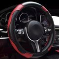 Ultra Fine Carbon Fiber Leather Steering Wheel Cover, Anti Slip and Sun Protective Protect The Steering Wheel, Easy to Install,Universal of 14.5"-15" (Wine red)
