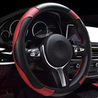 Ultra Fine Carbon Fiber Leather Steering Wheel Cover, Anti Slip and Sun Protective Protect The Steering Wheel, Easy to Install,Universal of 14.5"-15" (Wine red)