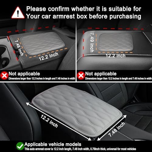 Car Center Console Cover, Upgraded Leather Car Armrest Cushion, Universal Waterproof Cushion Pad, Non-Slip Car Interior Accessories, Fits Most Sedans SUVs Trucks (Gray)