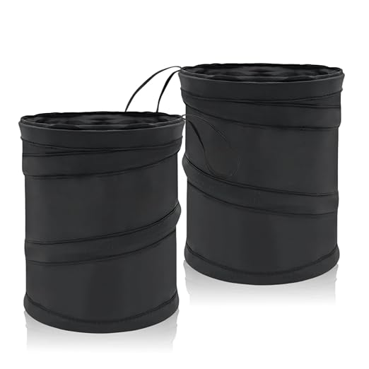 2 PCS Instant Pop Up Trash Can – Collapsible Waterproof Mini Trash Can for Car, 1 Gallon, Hanging on Headrest, Leak-Proof Lining, Portable for Road Trip, SUV, Truck, Sedan