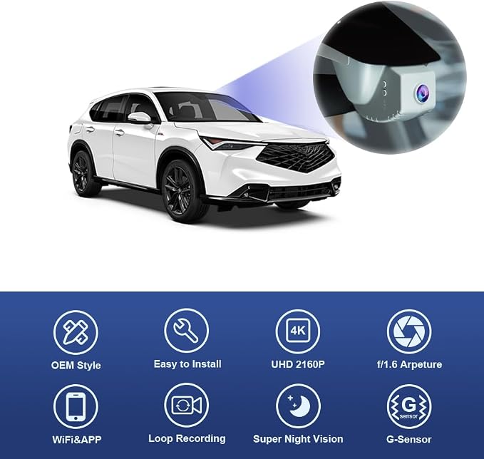 4K Dash Cam Suitable for Acura ADX 2025-2026 (HD2-6350), OEM Factory Look, 2160P UHD Video Quality, Built-in WiFi & APP, Loop Recording, G-Sensor, Night Vision, Easy to Install, 64GB Card