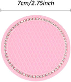 2 Pack Bling Cup Holder Insert Coasters, 2.75 Inch Soft Crystal Rhinestone Rubber Pad Set Round Auto Drink Coaster Car Interior Accessories (Pink)