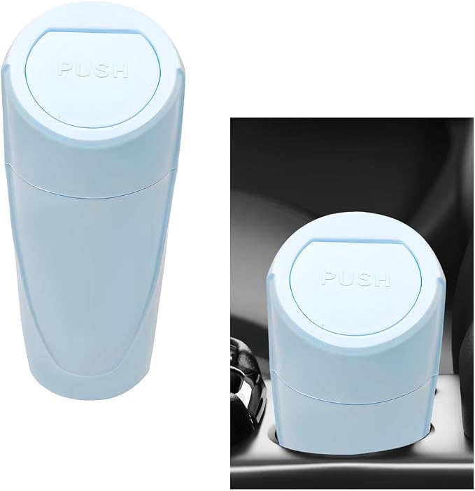 Car Trash Can with Lid, Mini Car Garbage Bin Leakproof Cup Holder Trash Can, Multipurpose Organizer Door Pocket Trash Cup Fits Auto Home Office, Universal Garbage Can (Light Blue)