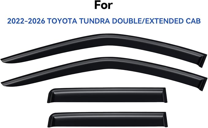 Window Visors Rain Guards for 2022-2026 Toyota Tundra Double Cab, Out-Channel Window Vent Wind Deflectors Visors Shades for 22 23 24 25 26 Tundra Extended Cab