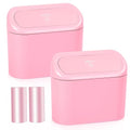 Pink Car Trash Can with Lid - 2 Pack, Mini Auto Garbage Can with 60 Trash Bags, Leakproof Automotive Garbage Container Bin, Multipurpose Organizers and Storage for Car, Home, Office (Pink)