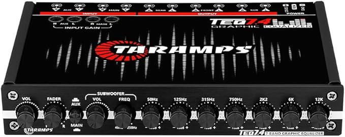 TEQ 7.4 Pro Car Audio Systems 7 Band Graphic Equalizer EQ Blue Lighting Advance Capability Input Channel Adjustment Main Volume Control Adjustable Subwoofer Volume with LPF