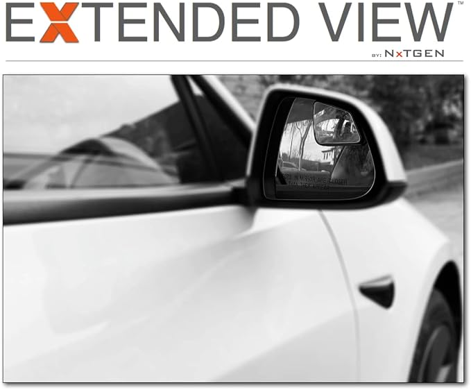 Blind Spot Mirrors - Compatible with Tesla Model 3 - Extended View - Custom Contoured - Convex - Black - Set of 2-2 Piece Set (Left & Right)