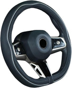 Flat Bottom Steering Wheel Cover Anti-Slip,Safety,Soft,Breathable,Durable,Full Surround,Comfortable Grip Microfiber Leather (D Shape, Black Gray)