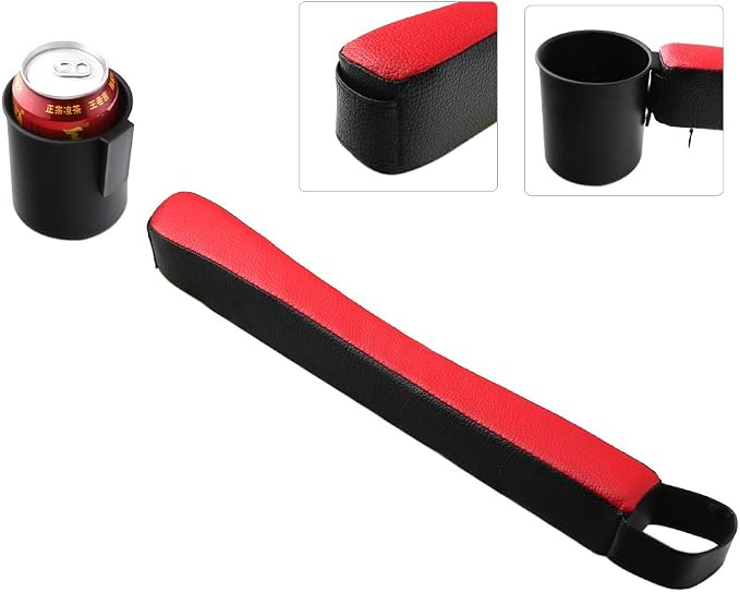 2 Prices Car Seat Gap Filler Pad PU Leather Console Side Pocket Organizer and one Cup for Cellphone Wallet Coin Key (Black+Red)