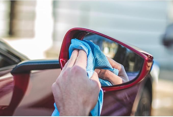 Diamond Weave Glass & Window - Detailing Towels to Polish Mirrors & Chrome, Snakeskin Like Texture, Lint-Free, Streak-Free, 280gsm, 16in. x 16in, Blue (6-Pack)