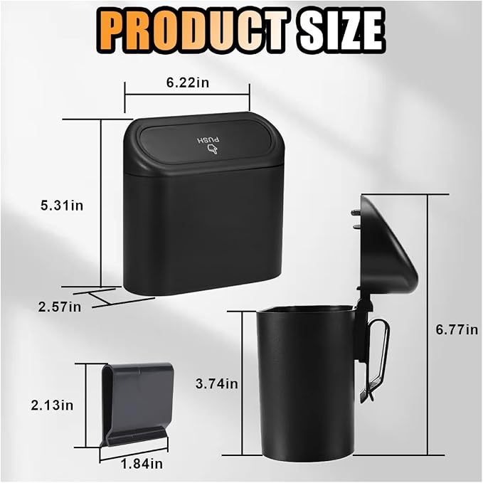 Mini Car Trash Can with Lid, Small Automotive Dustbin Garbage Container, Waterproof and Leak Resistant Car Storage Box with a roll of Plastic Trash Bags, Car Accessories Trash Bin for Vehicle, Home