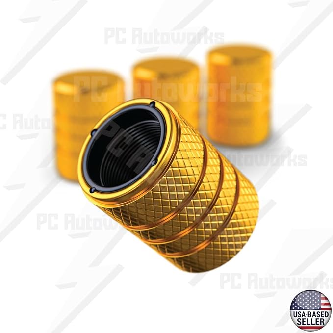 Aluminum Tire Valve Stem Caps – Anti-Rust, Premium Anodized Aluminum, Corrosion-Resistant, Easy Install, Universal Fit for Car, Truck, Bike, SUV – 1 Pack/Set of 4 (Yellow Gold)